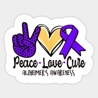 Peace Love Cure Alzheimer Awareness Men Women Kids Sticker